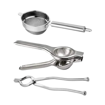 Stainless Steel Lemon Squeezer, Sansi & Tea Stainer (3 Pcs Combo Pack)
